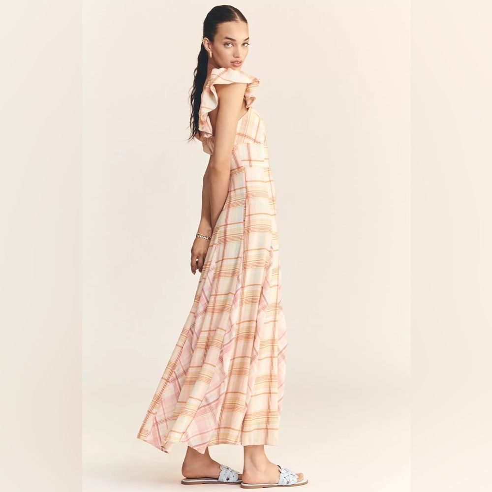 NWT! Anthropologie Maeve Linen Blend Flutter-Sleeve A-Line Midi Dress 🍐 - Picture 3 of 4
